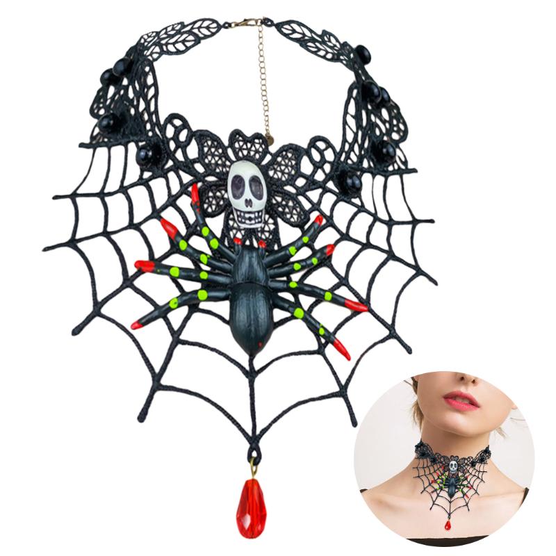 

Women Gothic Chokers Crystal Lace Neck Choker Halloween Party Necklace Spider Cobweb Vintage Statement Choker Steampunk Jewelry