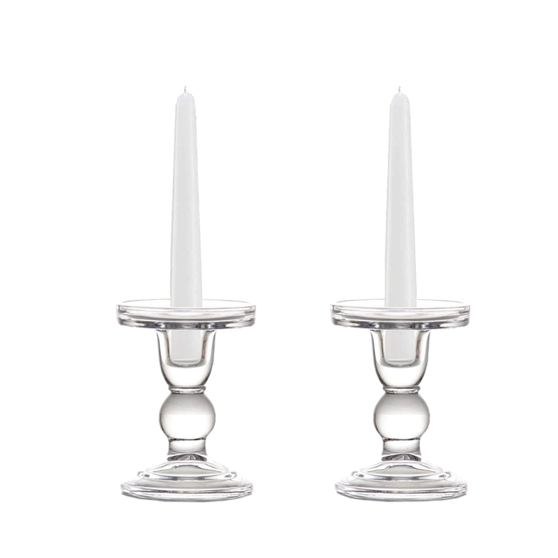 

Clear Glass Pillar Candle Holder, Dual Use Taper Candle Stand for Pillar or Taper Candlesticks (2 Pack) (4.5inch