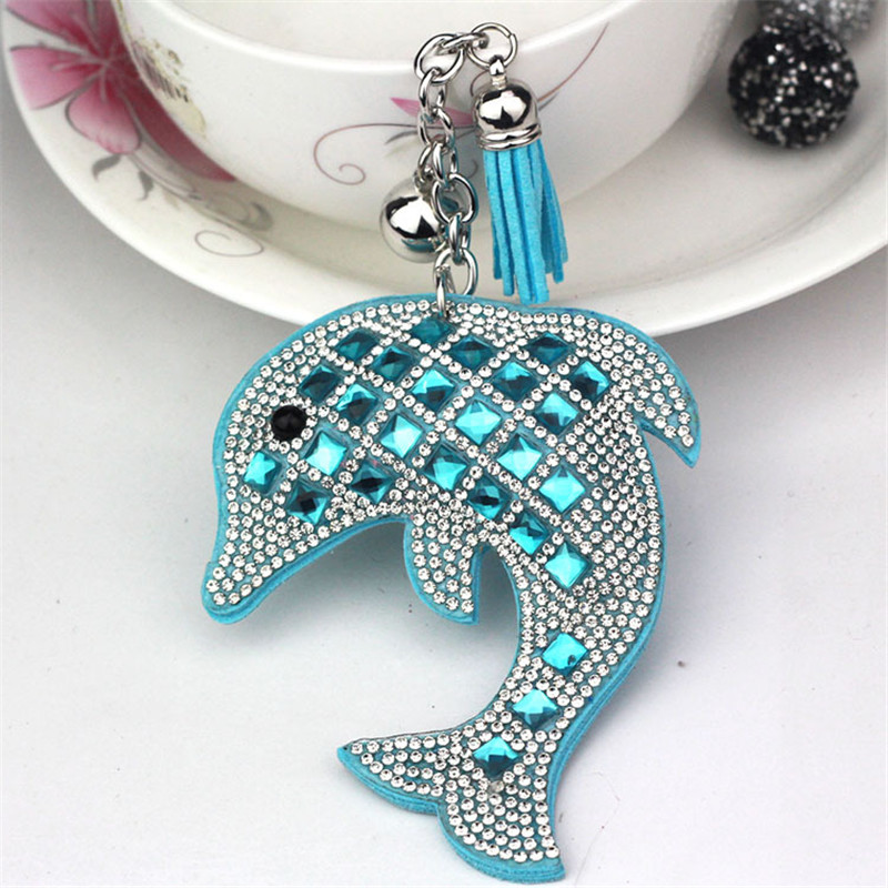 

Cute Dolphin Keychain Rhinestone Crystal Keyring Car Key Chain Women Key Holder Ring Bague Wholesale Jewelry Gifts TZ73