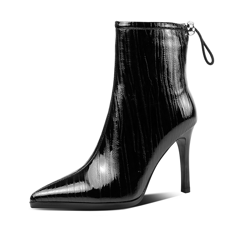 

2020 Sexy Genuine Leather Women Ankle Boots Autumn Winter Thin High Heels Fwmale Night Club Shoes Woman, Black