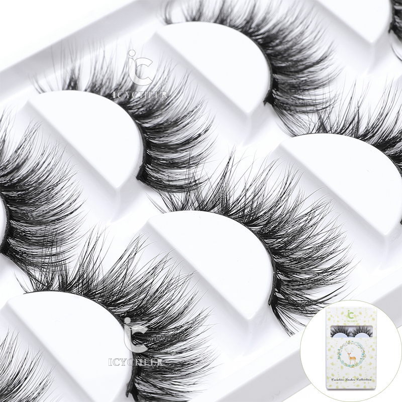

5 Pairs 3D Real Mink 5 Pairs False Eyelashes Reusable Soft Long Natural Look Black Fake EyeLashes Winged Messy