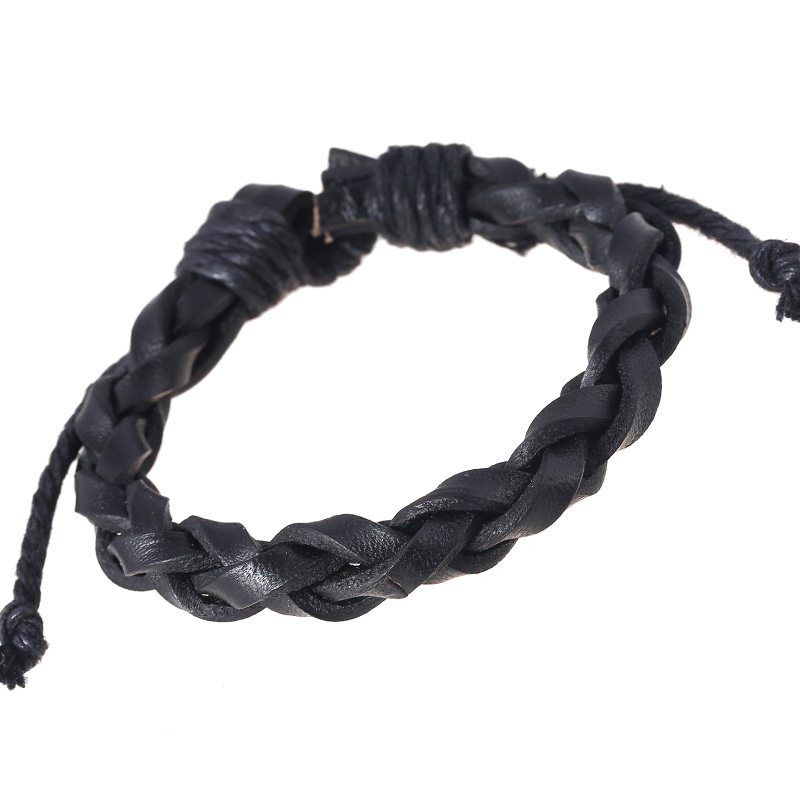 

Minimalism Black Leather Braided Woven Bracelets Adjustable Casual Manual Man Woman Bangles Hand Made Wristband Bangle Masculina