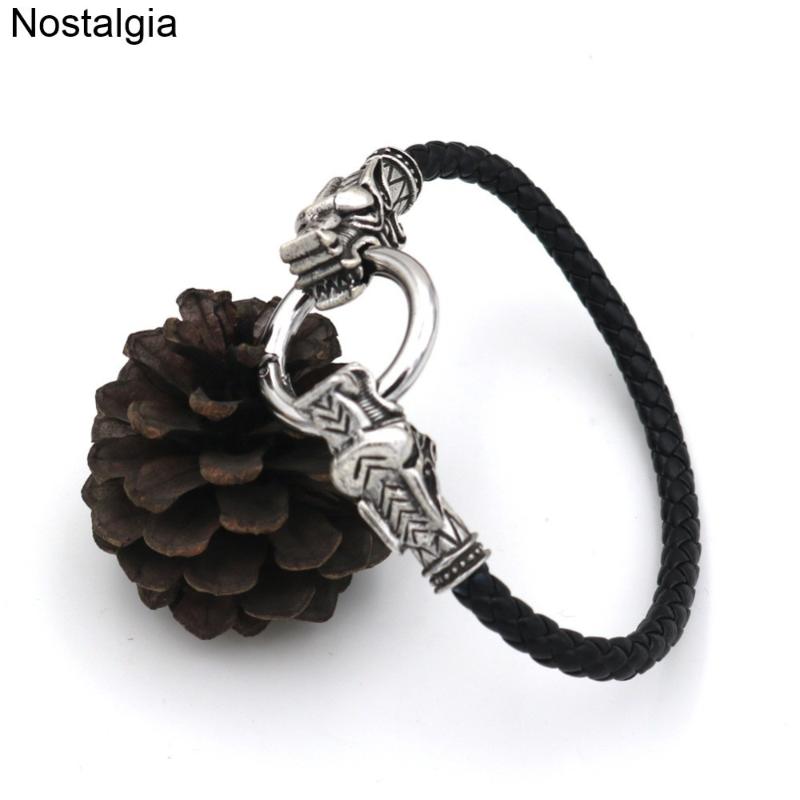 

Wolf Head Amulet Norse Jewelry Leather Wristband Viking Bracelet Wicca Pagan Talisman
