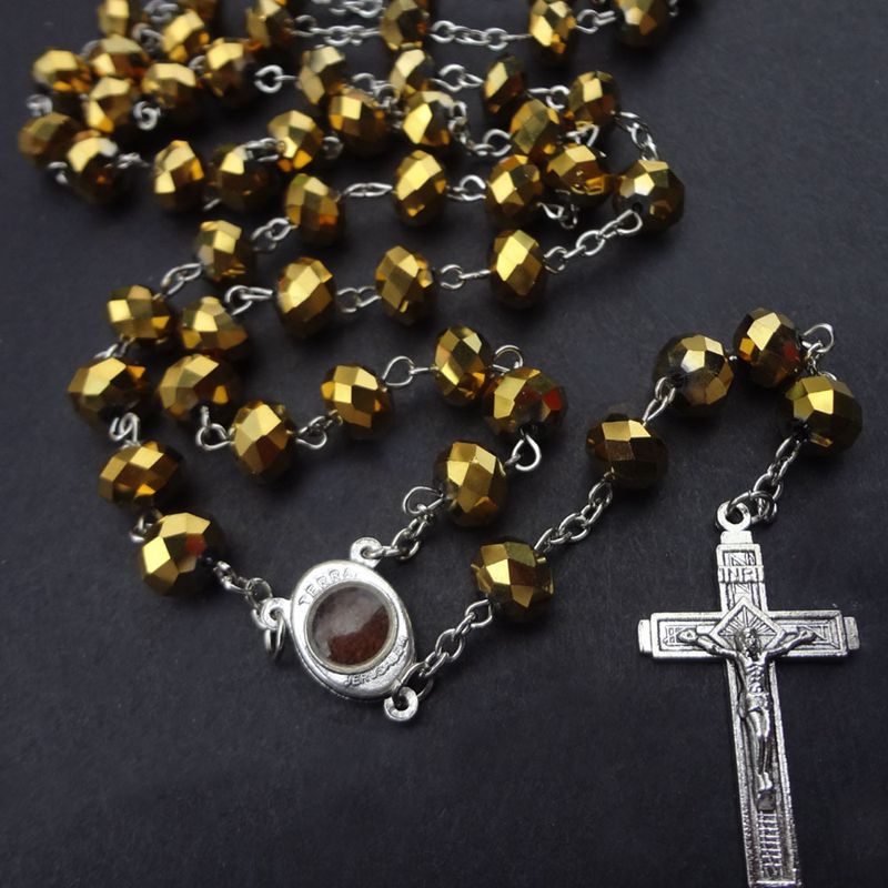 

Pendant Necklaces QIGO Big Crystal Cross Rosary Necklace Long Religious Jewelry
