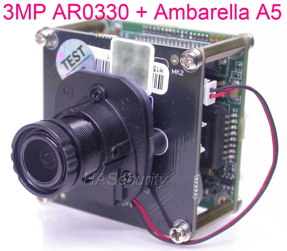 

3.0MP H.264 2048 x 1536 1/3" Aptina AR0330 CMOS + Ambarella A5 CCTV IP camera PCB board module +LAN cable +IRC +M12 LENs