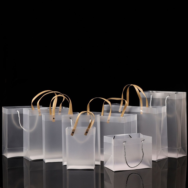 

Half Clear Frosted PVC handbags Gift bag Makeup Cosmetics Universal Packaging Plastic Clear bags Round/Flat Rope 10 Sizes for choose