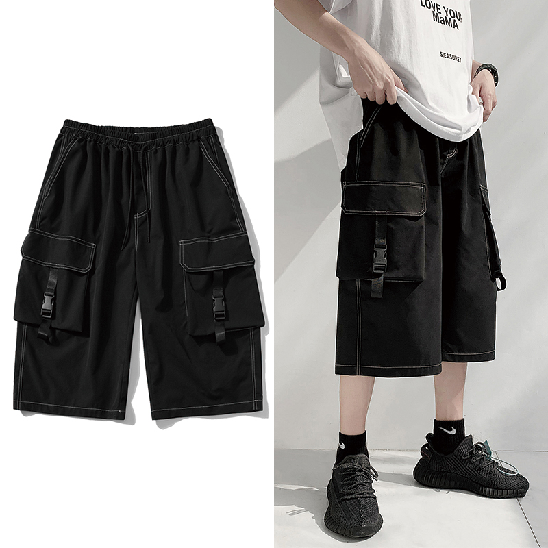 

Original Summer Cargo Shorts Mens Fashion Designer Sweatpant Shorts Homme with Pockets Bermuda Masculina Men hip hop Short Pants, Black