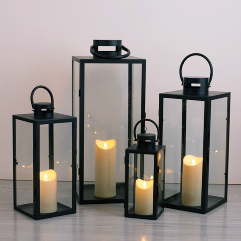 

Windproof Black Iron Outdoor Candle Holder Glass Crystal Nordic Candle Holder Hanging Metal Kaarshouder Candlestick JJ60ZT
