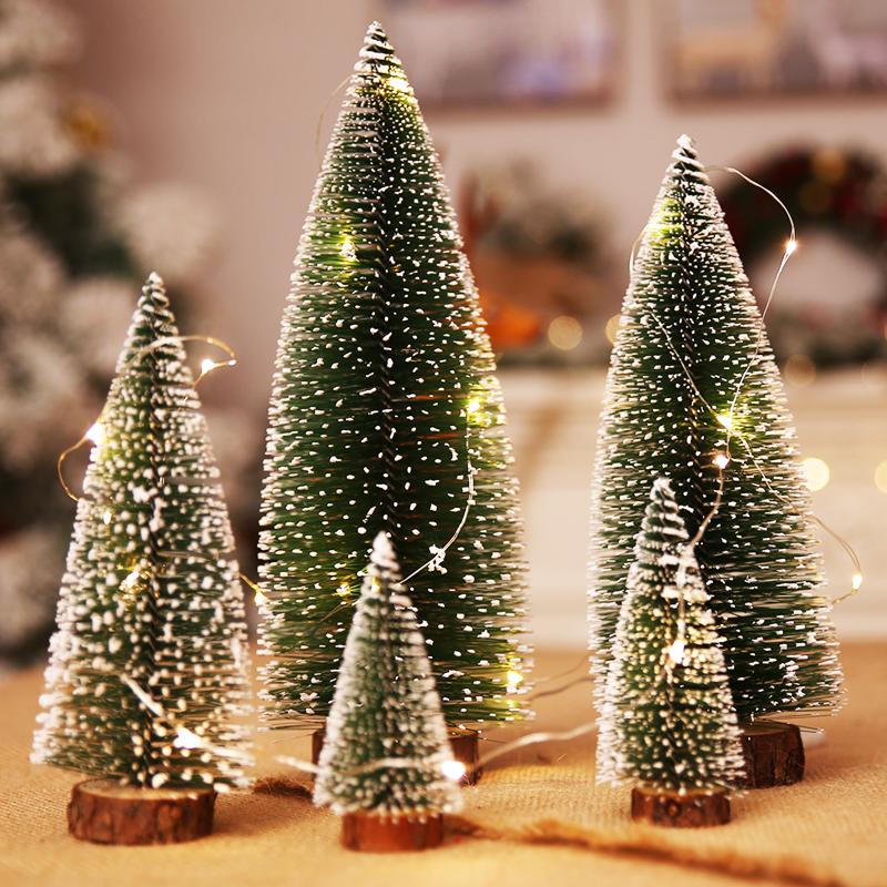 

1pc Mini Snow Pine Needle with Wood Base Trees Plastic Winter Snow Ornaments Tabletop Trees for Christmas Decoration and Display