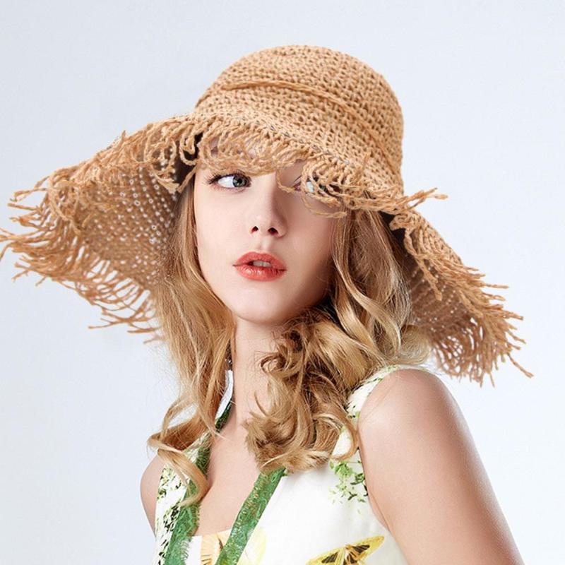 

Uwardrobe New Fashion Wide Brim Large Fields Straw Hats Women Hollow Out Beach Sun Hats Fluff Floppy Summer Caps Boater ED, Black