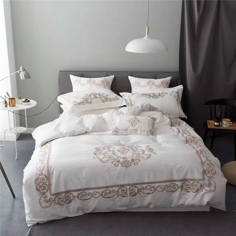 

4pcs 100%cotton Elegant Luxury Bedding set Embroidery Duvet cover set Bedsheet Pillowcases Queen King size bed linen, Mxjj1