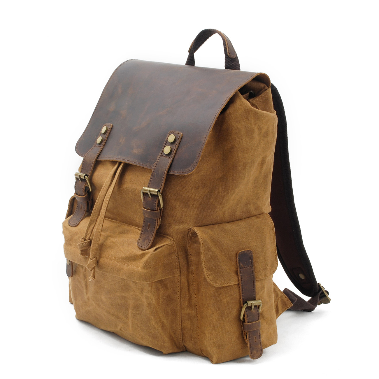 

Designer Classic Vintage Waterproof Canvas Real Leather Mens HandBags European and American Retro Backpack Outdoor Large Travel Luggage Bag