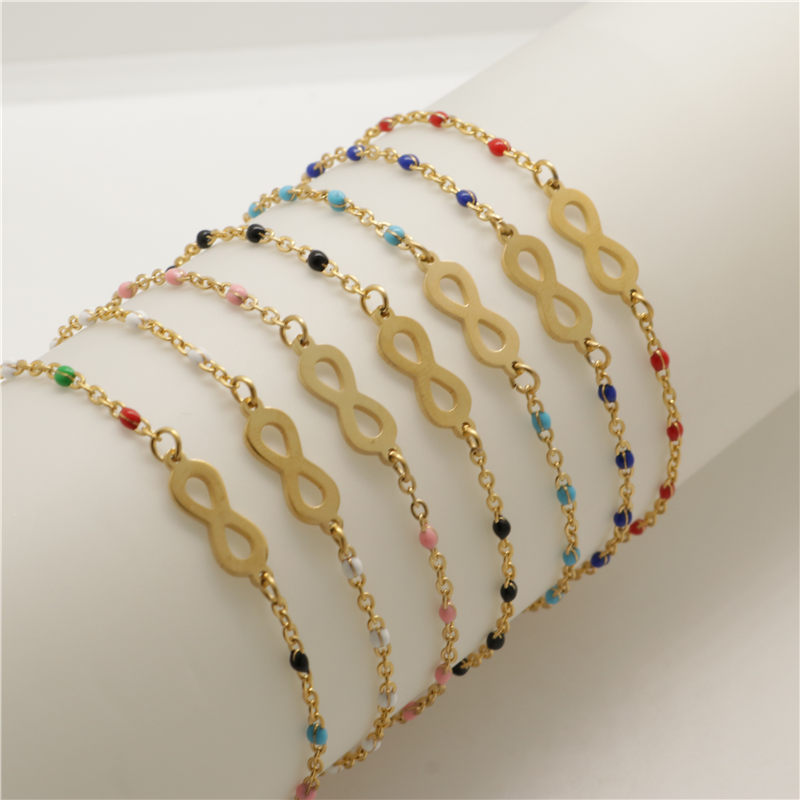 

1 PC Stainless Steel Bracelets Link Cable Chain Infinity Symbol Gold Color Enamel Bracelet Fashion Jewelry Gifts 18cm Long