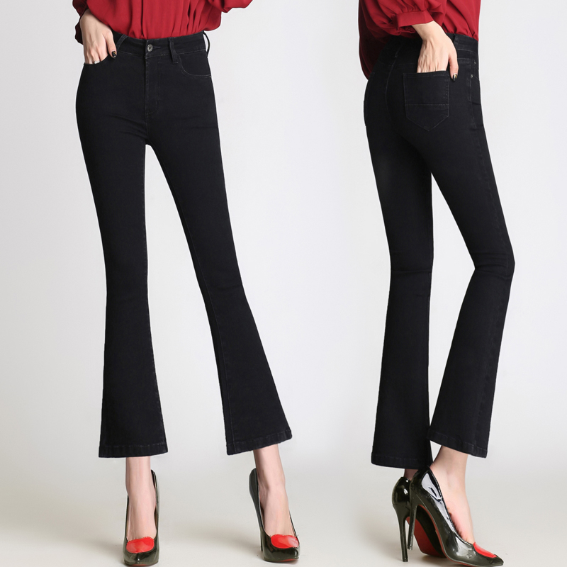 

2020 Brand Elastic Skinny Flare Pants Ankle-Length Washed soft Jeans Women Lolita Style High Waist Plus Size Blue Black Trousers
