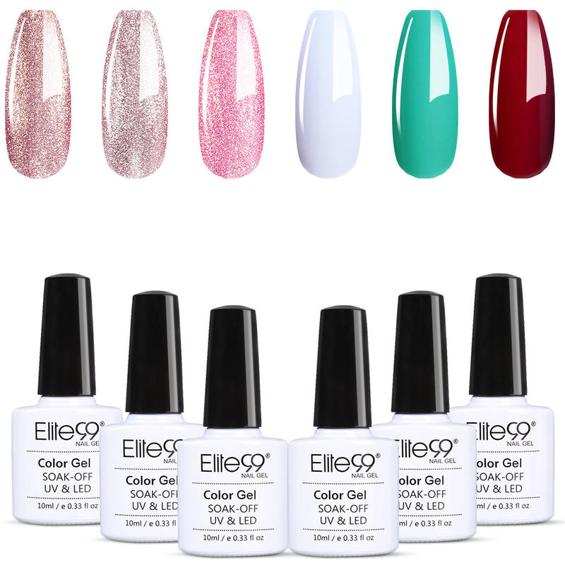 

Elite99 6pcs/Lot Nails Kits 10ml Shiny Nail Glitter Gel Polish Set Soak Off UV LED Nail Gel Varnishes For Nails Manicure Sets