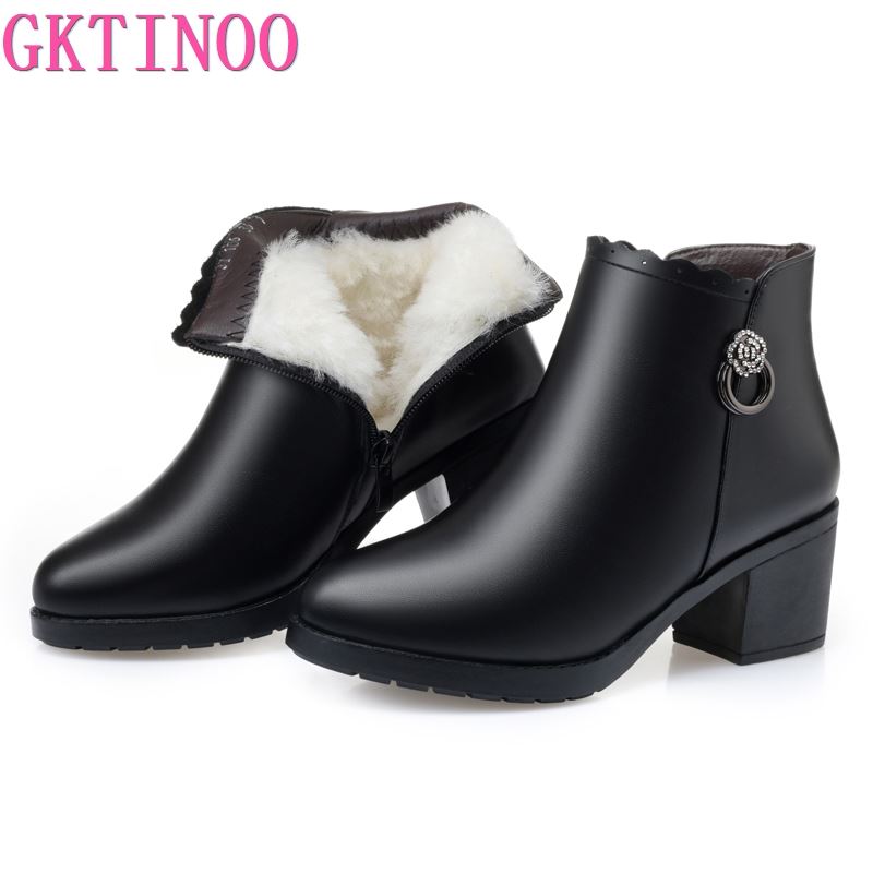 

GKTINOO Winter Woman Genuine Leather Ankle Boots Female Casual Shoes Women Waterproof Warm Wool Snow Boots Ladies Shoes, 192 black plush