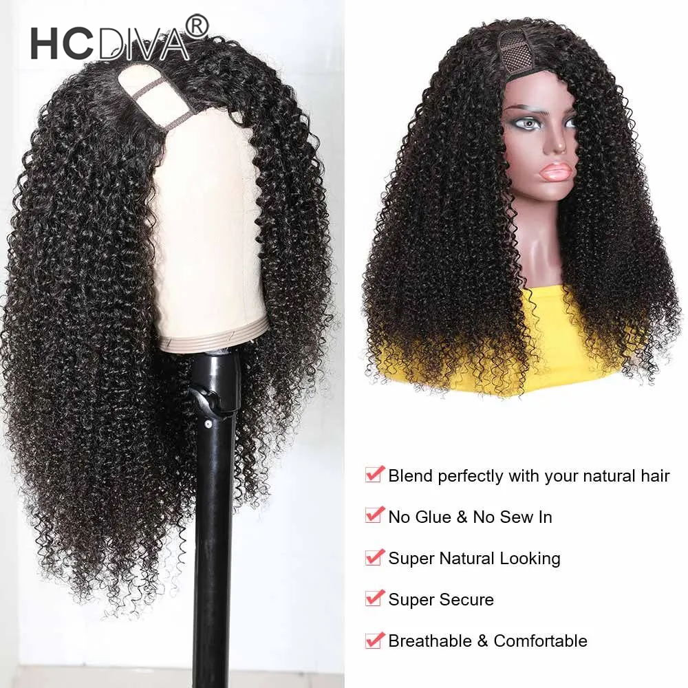 

Free Shipping U Part Lace Wigs Brazilian Kinky Straight Body Curly Human Hair Wigs Glueless Middle U Shape Can Be Permed & Dye, Natural black