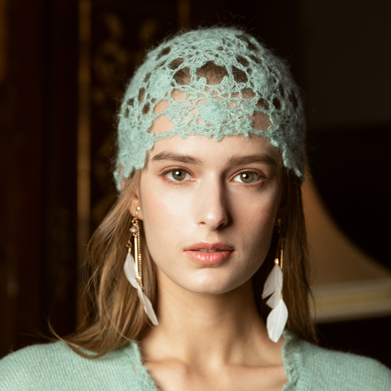 

X037 Adult Hand-Woven Wool Hats Breathable Woolen Cap Autumn Flower Knitted Hollow-out All-match Hood Green Hats Adjust, White