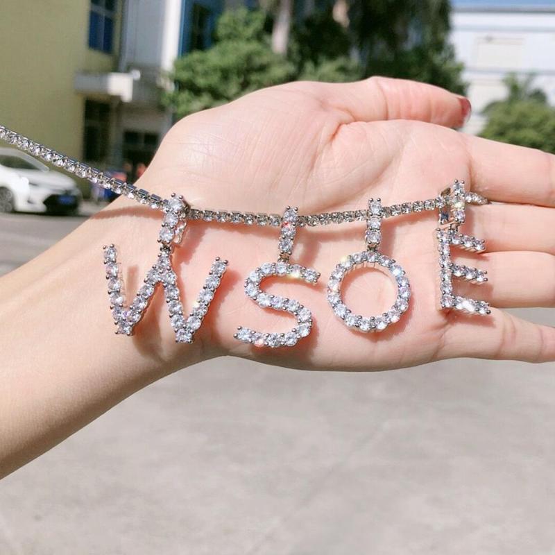 

Zircon Initial Tennis Letters Necklaces & Pendant For Men/Women Gold Color Fashion Hip Hop Jewelry with 4mm Tennis Chain