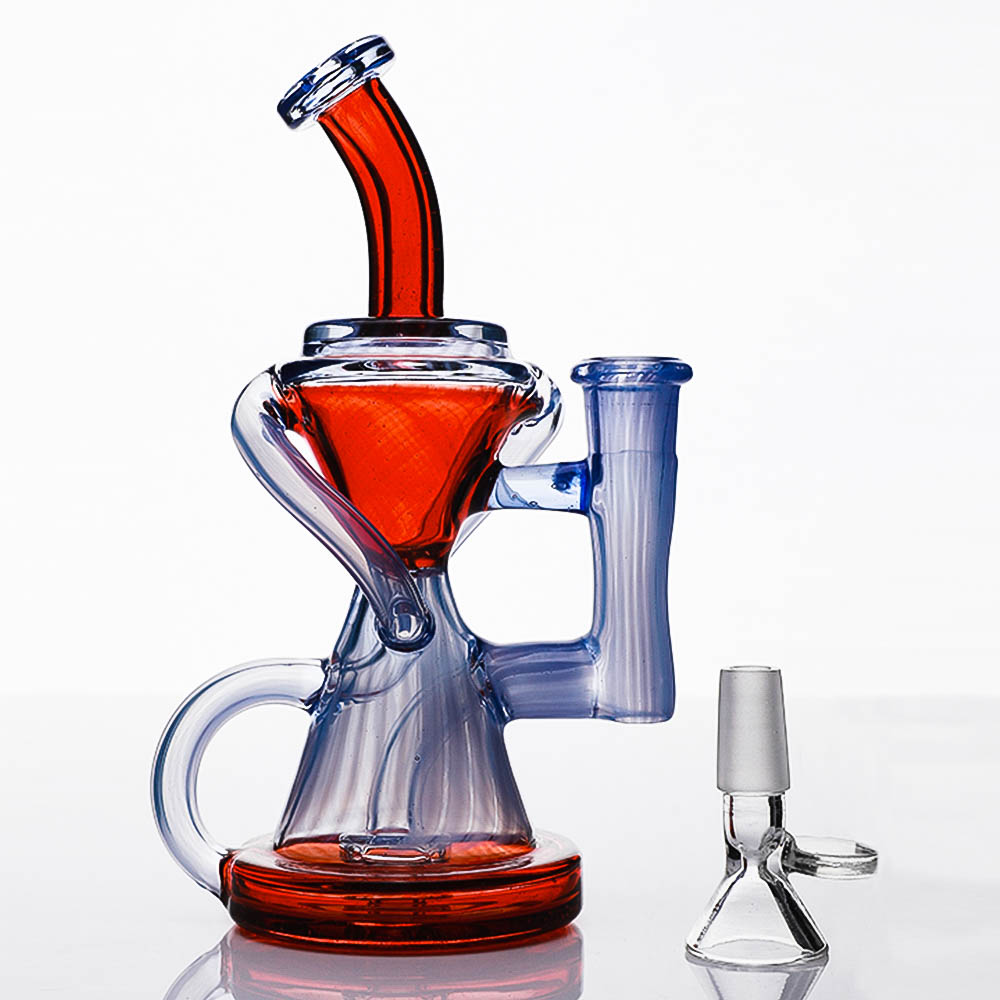 

American color Glass Water Bong Red Pipes Hookah Premium Glass Recycler Bong Scientific Pipe Bubbler 14mm Joint oil rigs Free Shipping