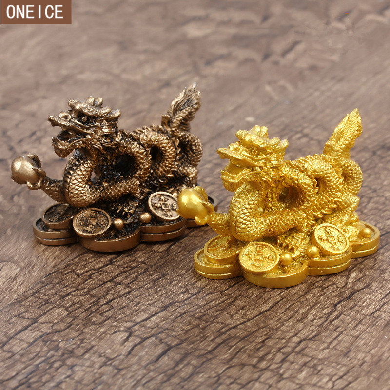 

Zodiac dragon Statue Small Model High Quality Resin Home Decoration Golden Antique Copper Mini Dragon Miniature Model