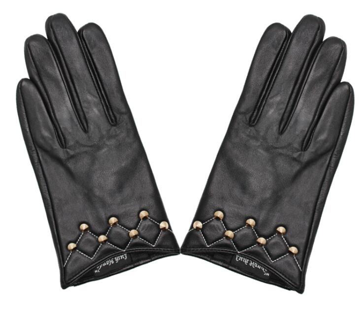

Women's fashion natural sheepskin leather korean fashion glove lady's rivet punk style motorcycle glove R582