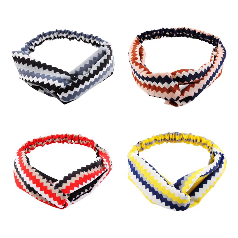 

Women Sport Button Headband Zig-Zag Wavy Stripes Protect Ear Cross Knot Headwrap