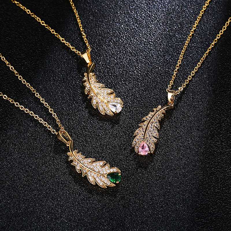 

Trend Stainless Steel Chain Copper Inlaid Zircon Crystal Leaf Pendant Necklace For Women Glamour Female Necklace Jewelry Gift