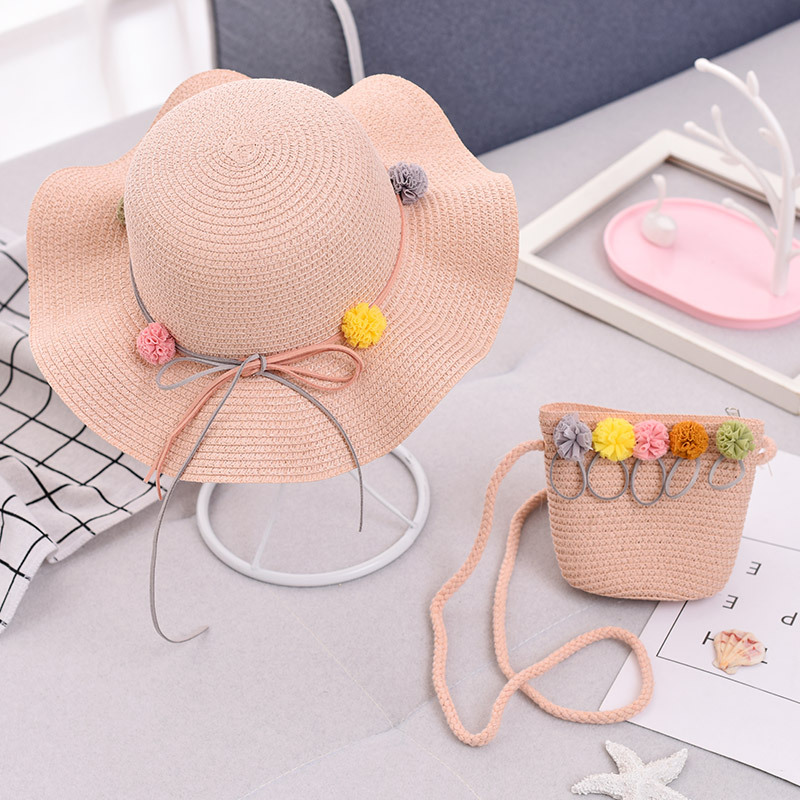 

2020 New Summer Straw Hat Children Flower Sun Hats With Straw Bags Panama Cap Beach Beachwear Sun