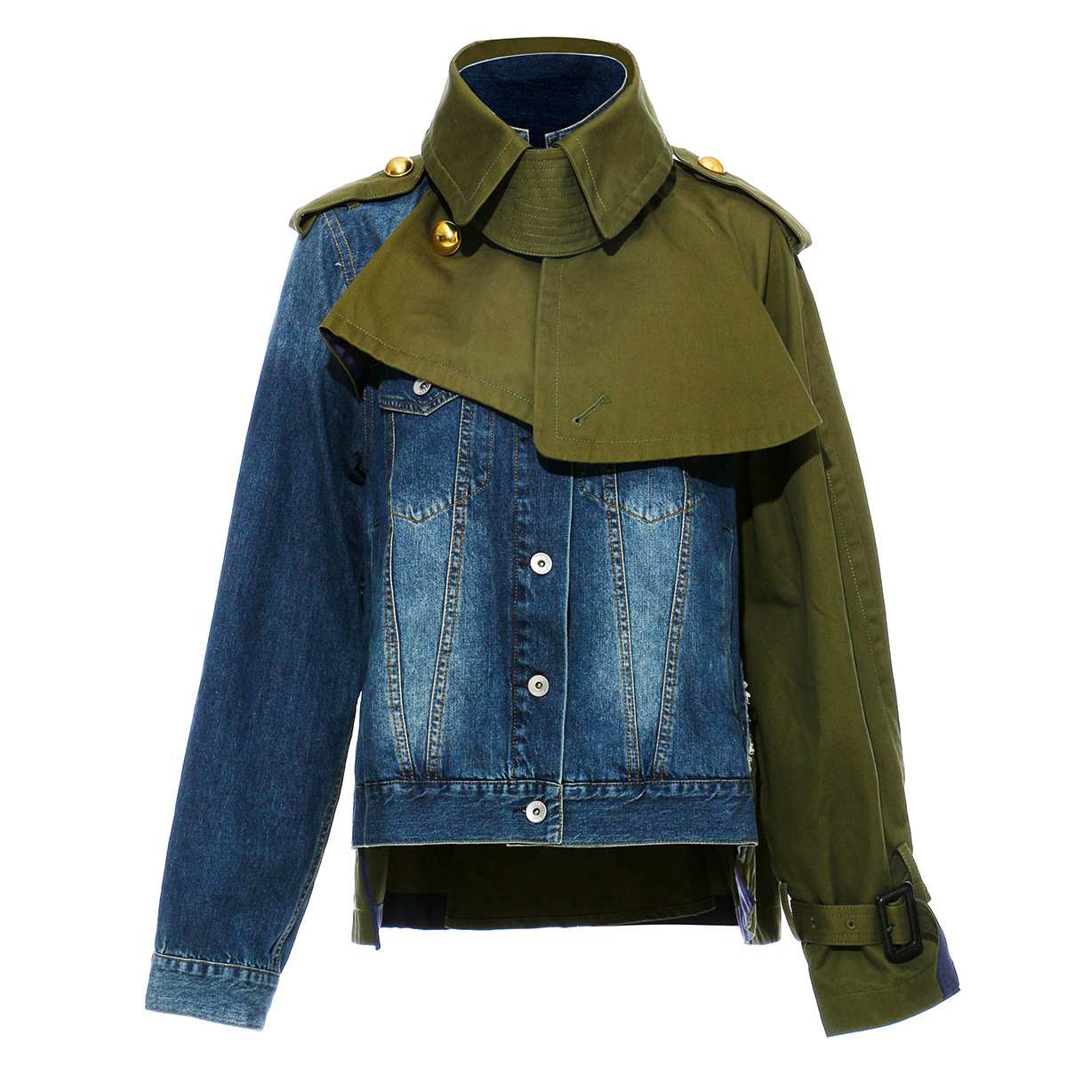 

New Arrival Stylish Denim Patchwork Jacket Long Sleeve Women' Autumn Coat Fashion Stand Collar Short Jackts Outwear, Black;brown
