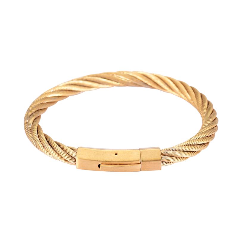 

IJB529 Gold Color Twisted Wire Bangle High Quality 316L Stainless Steel Engravable Bangle With Clasp for Men