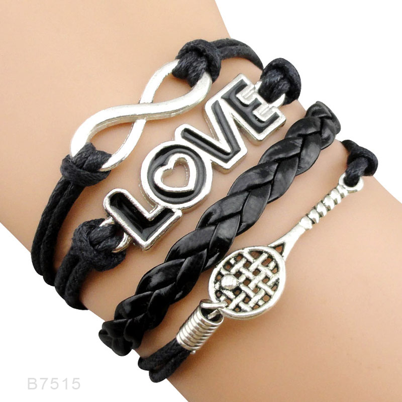 

Infinity Love Tennis Racket Racquet Mom Gift for Tennis Player Jewelry Drop Shipping Wrap Bracelets for Women