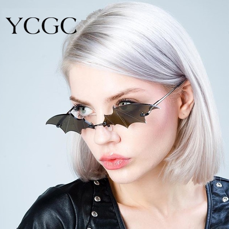 

New 2020 Bat Shape Sunglasses Women Men Rimless Vintage Sun Glasses For Women Clear Lens Eyewear Brand Trending Streetwear