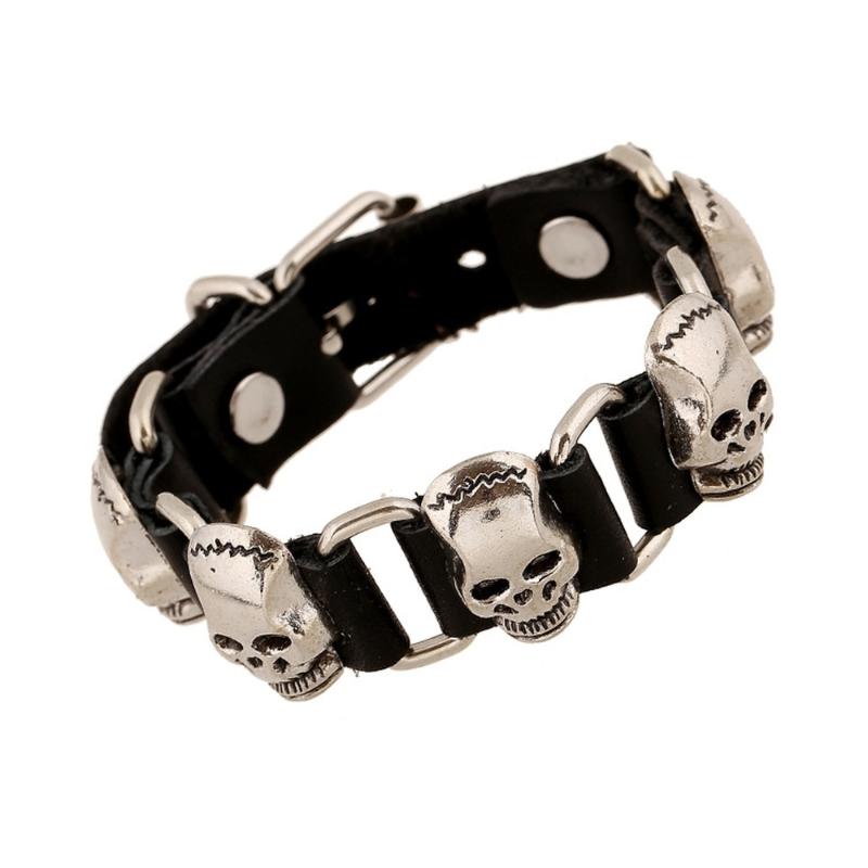 

Punk Studded Leather Bangle Vintage Alloy Taro Skull Atmosphere Men's Leather Bracelet Fashion Jewelry Accessories