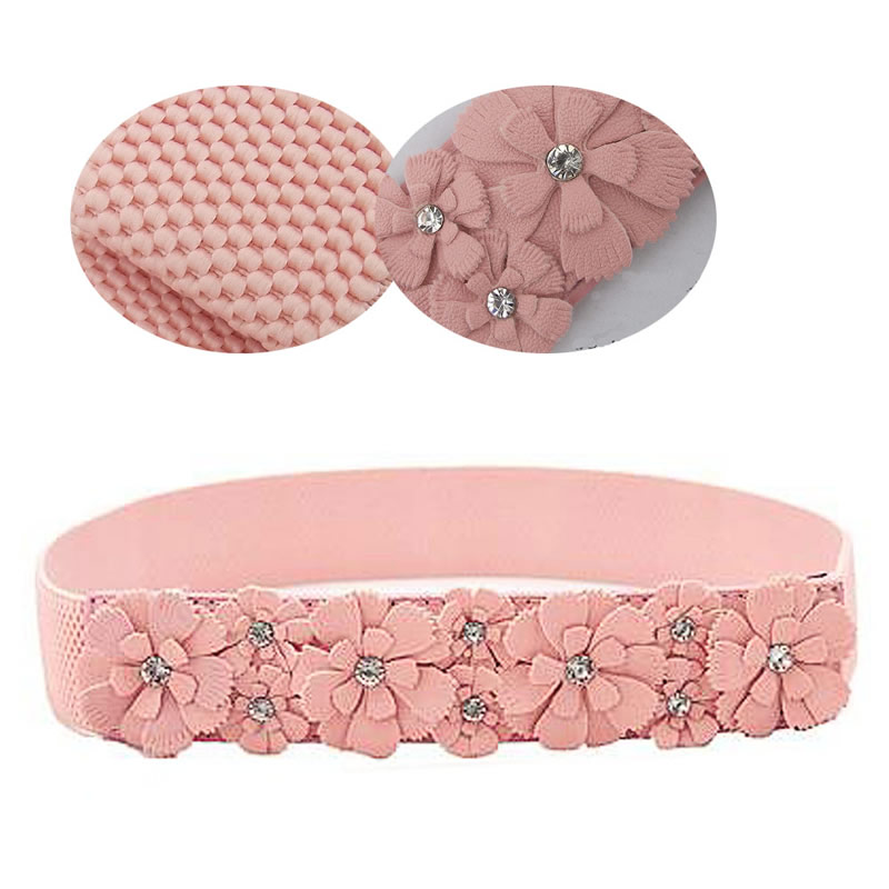 

Rose Flower Synthetic leather Elastic Stretch Dress Narrow Waist Belt Band Women, White