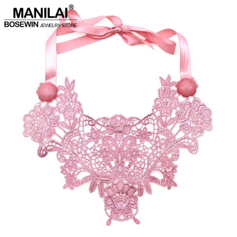 

MANILAI Women Handmade Yarn Flower Collar Necklace Neon Color Choker Statement Necklaces Charm Jewelry Fashion Accessories