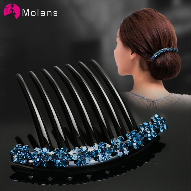 

Molans New Luxurious Rhinestones Hair Combs Acrylic Cubic Rhinestone Flower 7 Teeth Hair Comb Headwraps Women Accessories