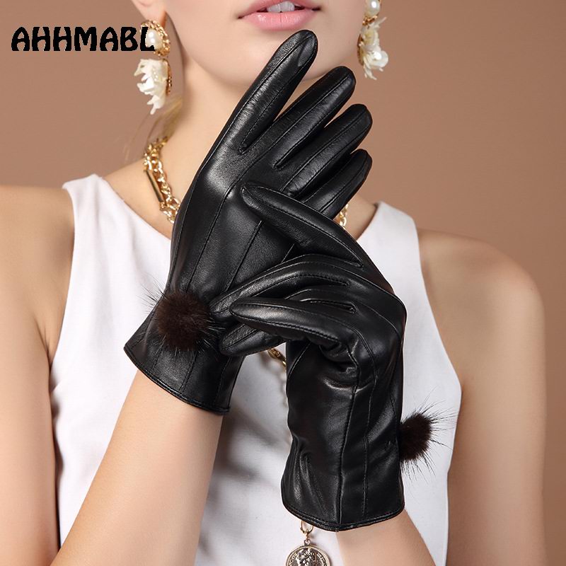 

High Quality Elegant Women Leather Gloves With Real Fur Genuine Leather Spring Winter Thermal Hot Trendy Female Glove G569