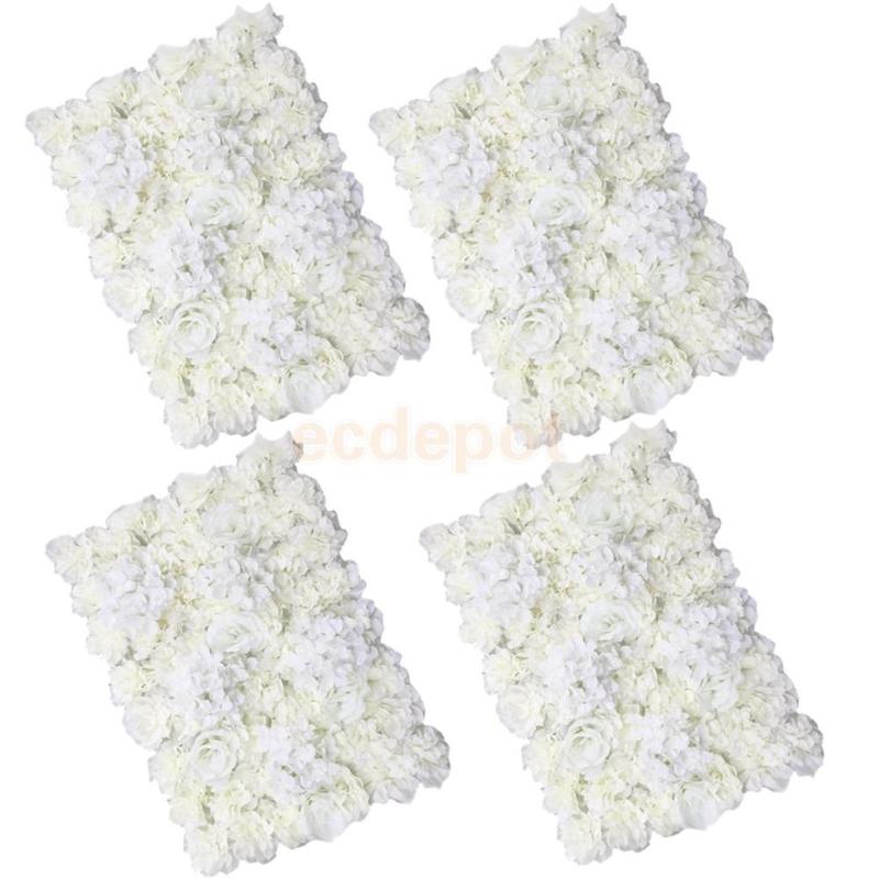 

MagiDeal 4 pieces Artificial Flower Wall Wedding Venue Flower Pillar Main Road Decor Cream Artificial Decorations, As pic