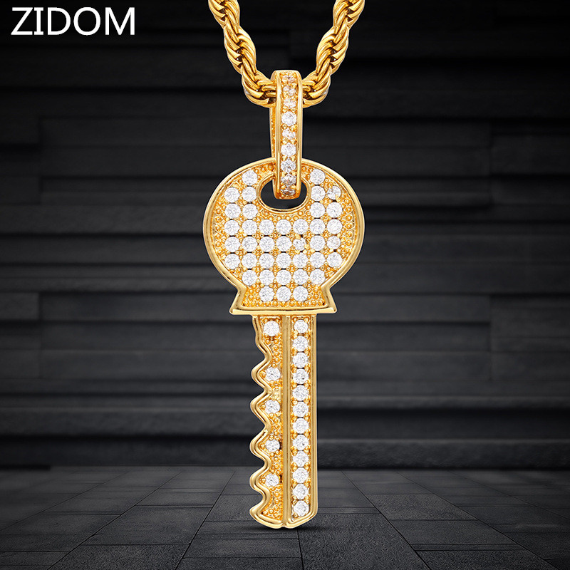 

Men Hip hop Iced out bling key pendant necklaces micro pave zircon fashion necklace Hiphop jewelry gifts