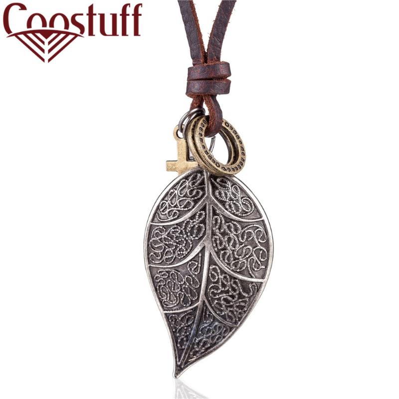 

Vintage Leaf Pendants Punk Jewelry for Women Statement necklaces & pendants kolye Fashion Long leather Necklace collier femme