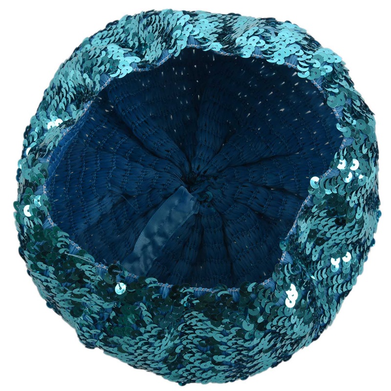

Lady Costume Stretch Sparkly Shining Sequin Beret Beanie Hat Blue, Sky blue