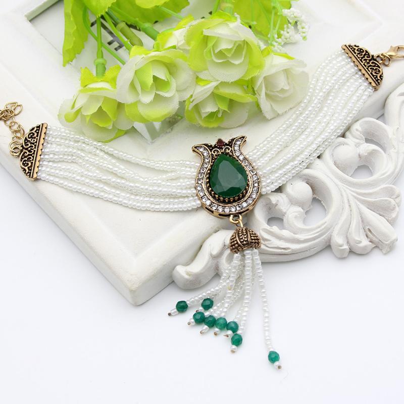 

Trendy Morocco Beaded Bracelets Antique Tulip Flower Retro Gold Plating Ethnic Charm Bracelets Water Drop Jewelry Favorite Gift