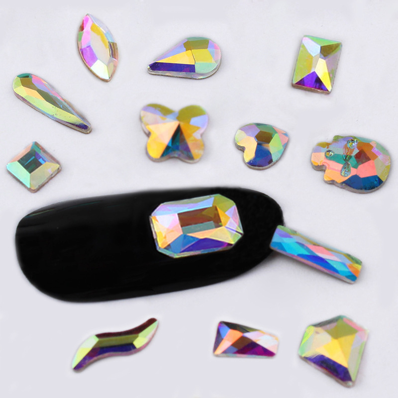 

20Pcs/Pack Nail Art Rhinestones Flat Shaped Elongated Teardrop Rectangle Glass Flame Colorful Stones For 3D Nails Decoration
