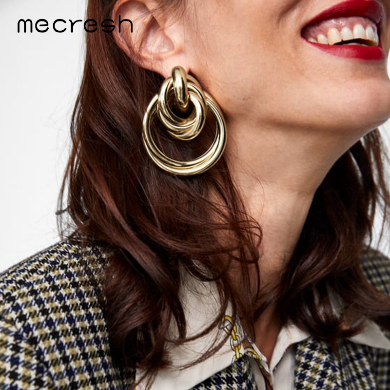 

Mecresh Statement Metal Geometric Women Earrings 2020 Fashion Jewelry Gold Rose Gold Punk Round Circle Earrings MEH1316
