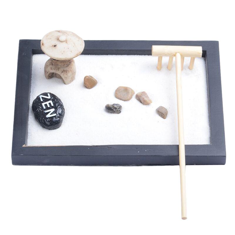 

Japanese Style Zen Garden Sand Tray Stone Pebbles Wooden Rake Home Decor Pick