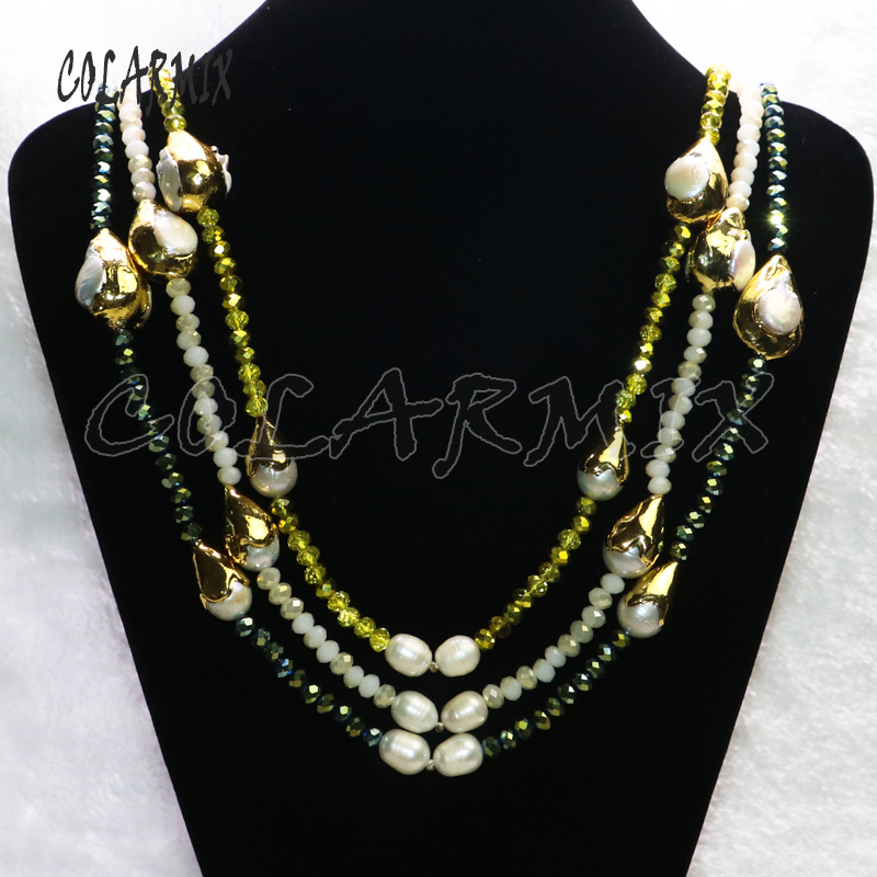 

3 strands pearl necklace big crystal necklace 4 pearl mix colors beads long 9372