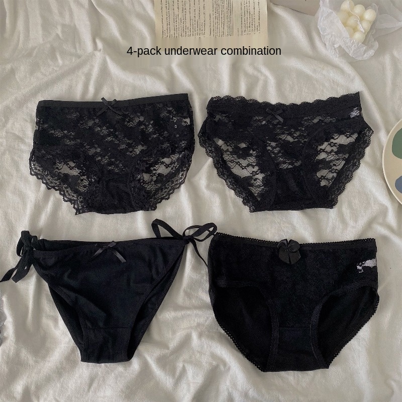 

Sexy Lace Panties Women's 2020 Summer New Student Bow Girl's Base Briefs Four-Piece Suit, Gray four pieces