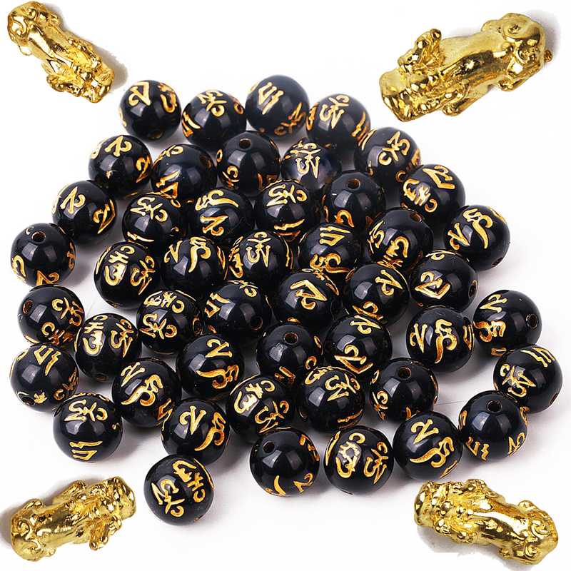 

Gold Pixiu & Buddha Charms Black Color with Carving Gold Dragon Beads for Chinese Pixiu Bracelet DIY Jewelry Making Accesories