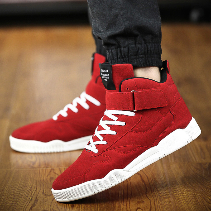 

2020 Fashion Sport Shoes Casual Sude Leather Men's Shoes Autumn Winter Ankle Boots Flats Red Men's Chunky Sneakers, Black